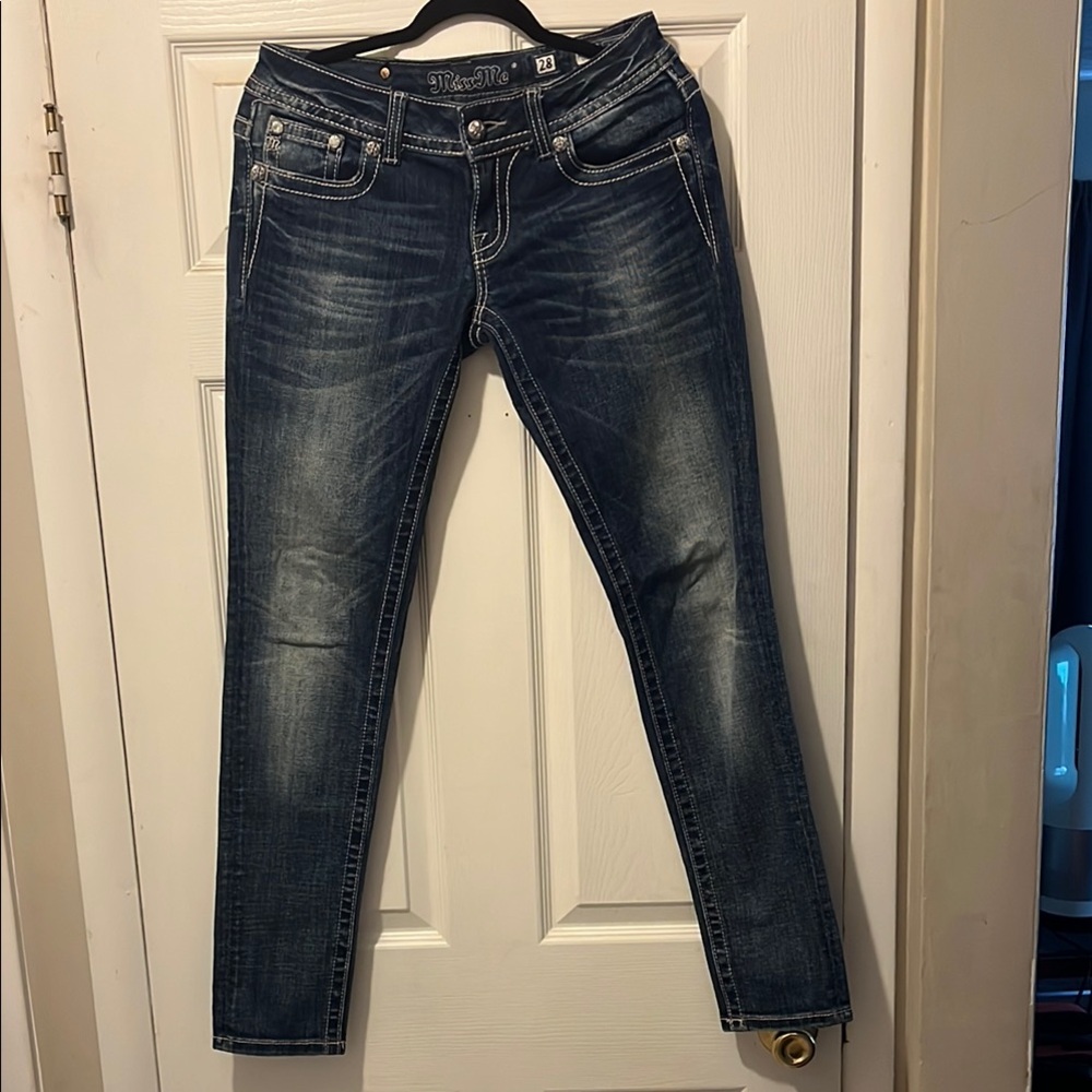 Miss Me Blue Skinny Jeans with Distressed Detailing